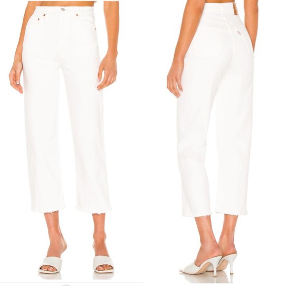 Levi's Premium Ribcage Straight Ankle Jeans 31 Cloud Over White Button Fly - Picture 9 of 9